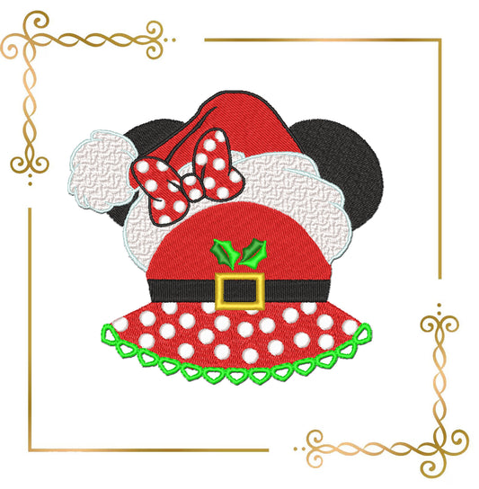 Minnie Mouse Christmas Embroidery Design: Santa Hat, Polka Dot Bow (Digital Pattern)