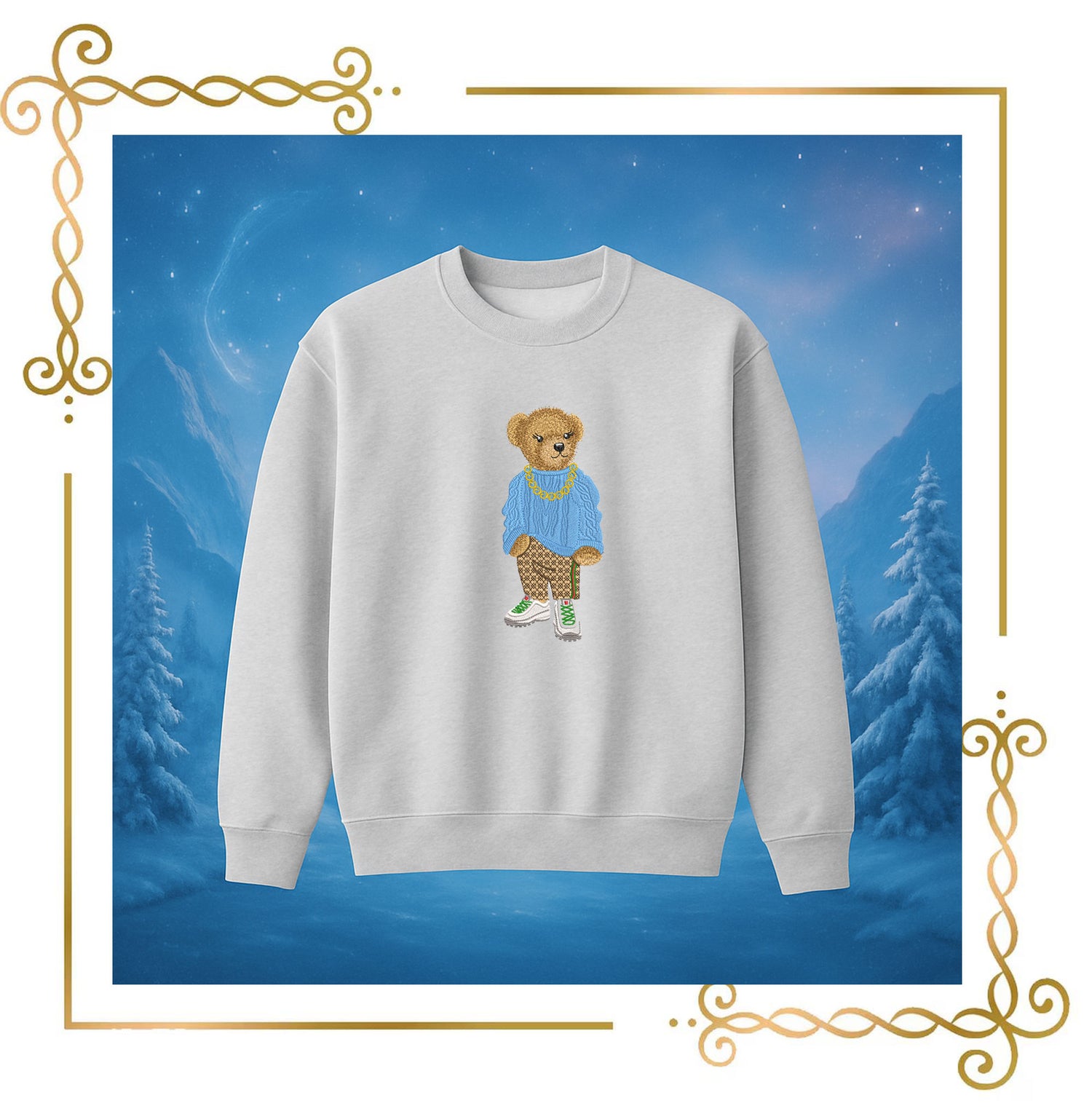 Teddy Bear - Ralph- Lauren- sweater sneakers - cartoon character - digital embroidery design