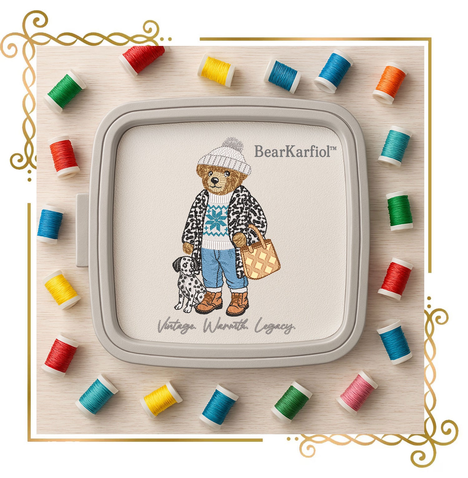 Teddy Bear with Dalmatian Embroidery Design – Cozy Ralph Lauren Style Winter Outfit, Snowflake Sweater
