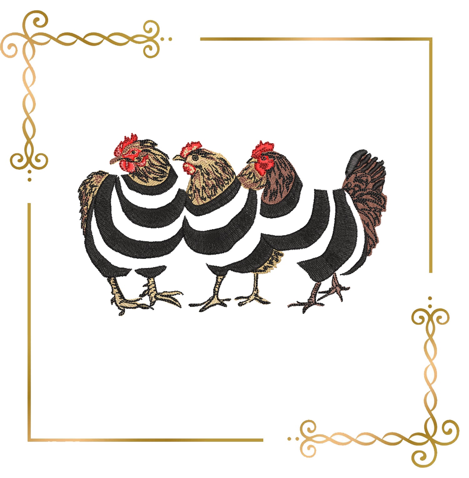 Easter Hens in Nautical Stripes – Funny Chicken Embroidery Design Digital 2 Sizes