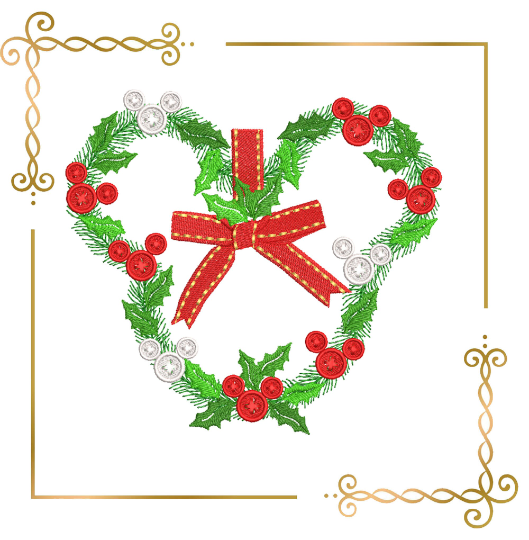 Christmas Wreath Minnie Mickey Mouse head buttons machine embroidery design