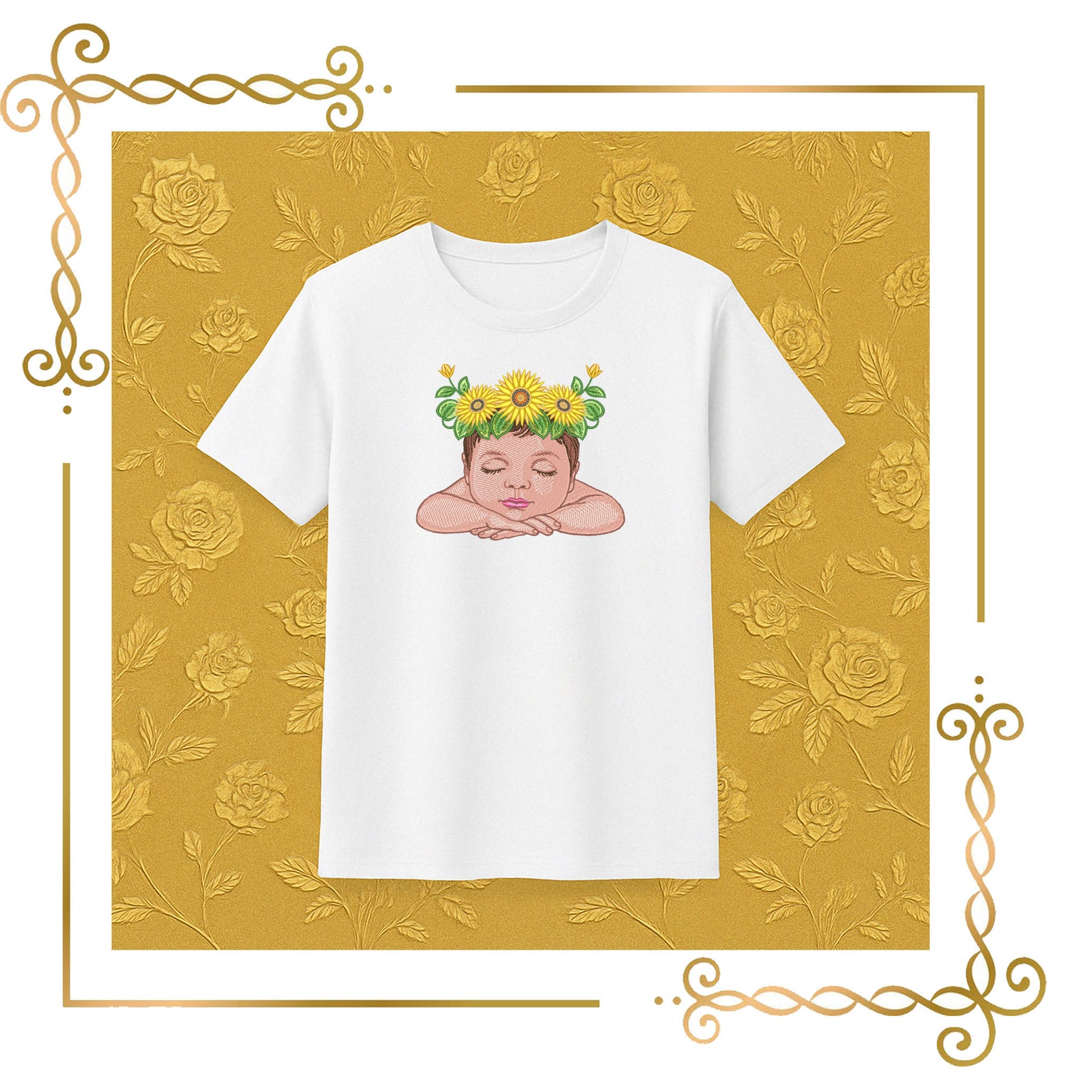 Mother's day, MOM, Baby with Sunflower Crown Embroidery Design – Sleeping Baby Machine Embroidery – Instant Download