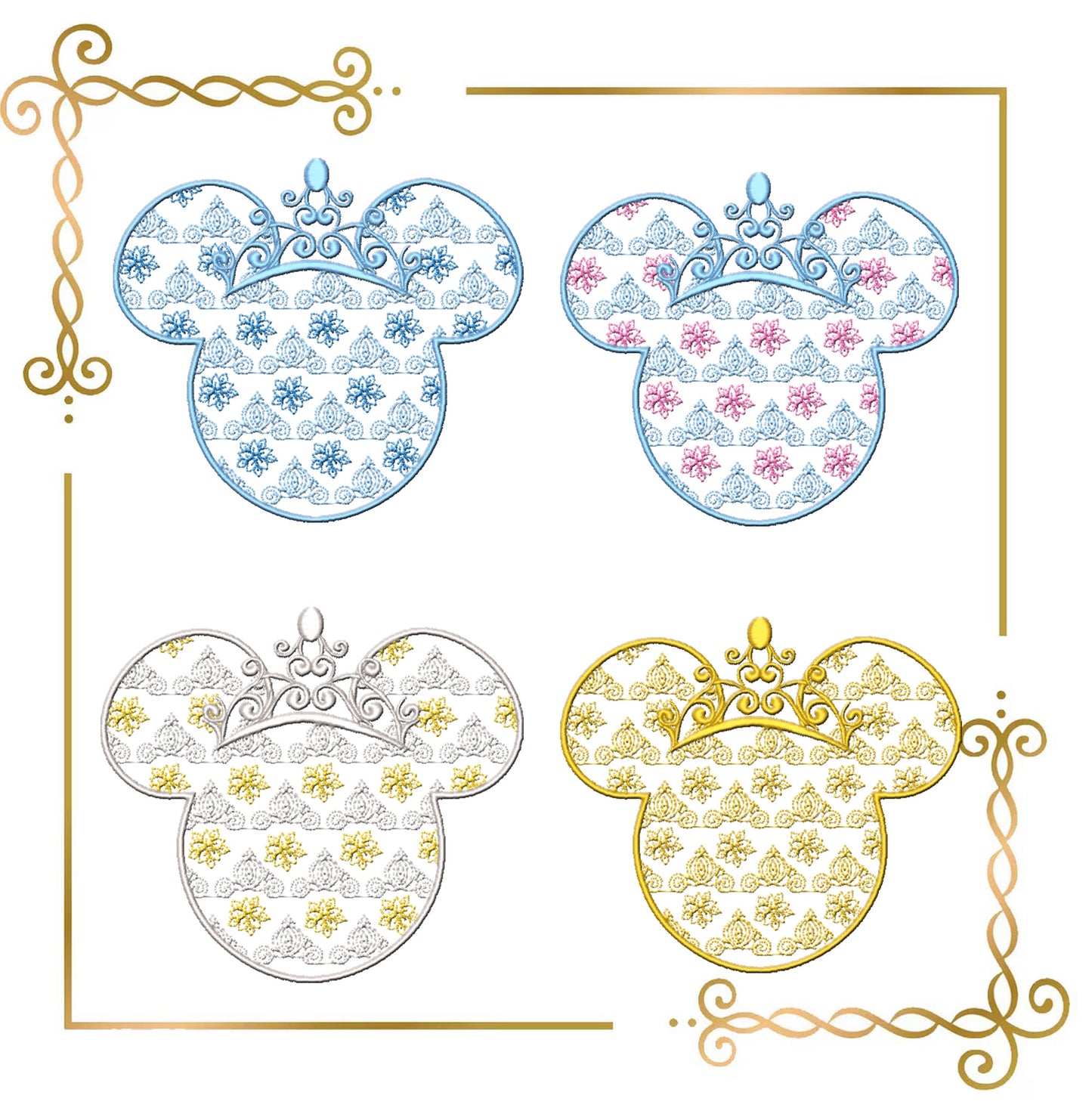 Mouse Head princess Cinderella digital Machine Embroidery designs