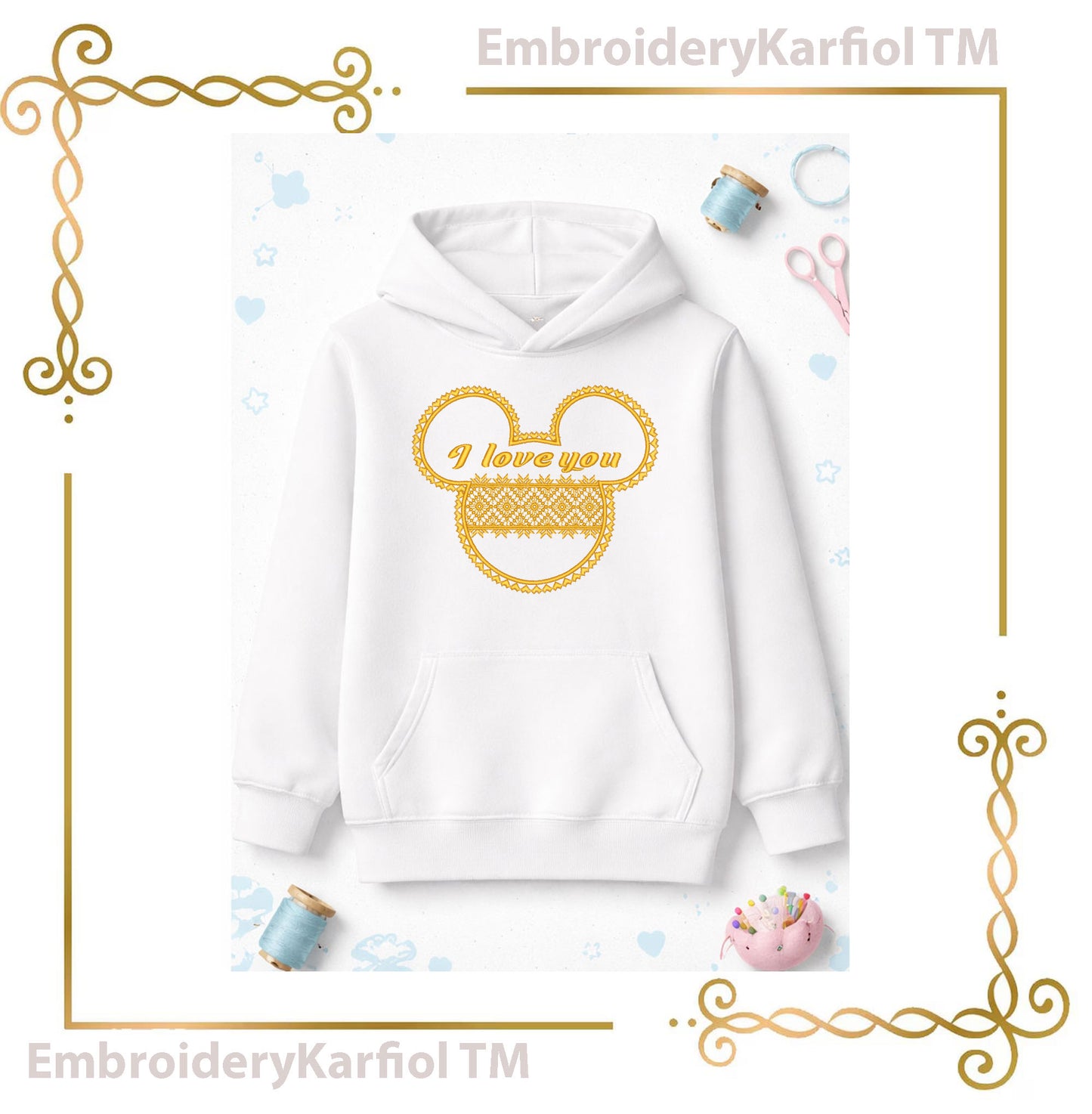 Mickey Mouse Head Lace - I Love You - Valentines day - Application Embroidery Design