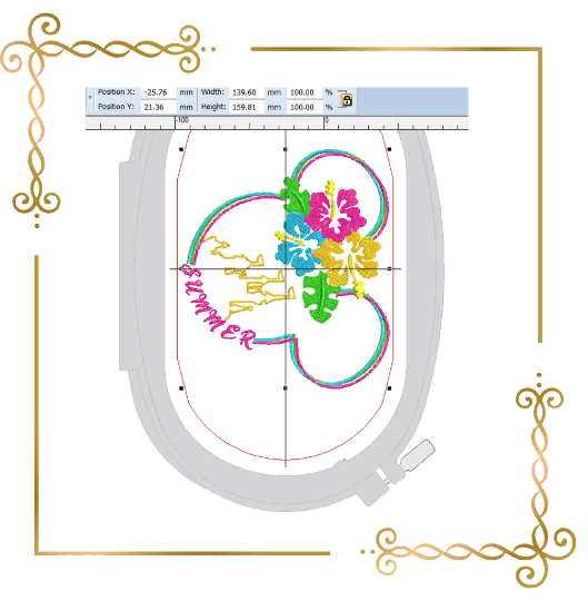 Minnie Mouse head hawaiian flowers Summer machine embroidery design