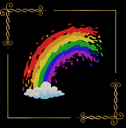 T-shirt Rainbow Splash Embroidery Design – Modern Colorful Rainbow with Cloud – Instant Download