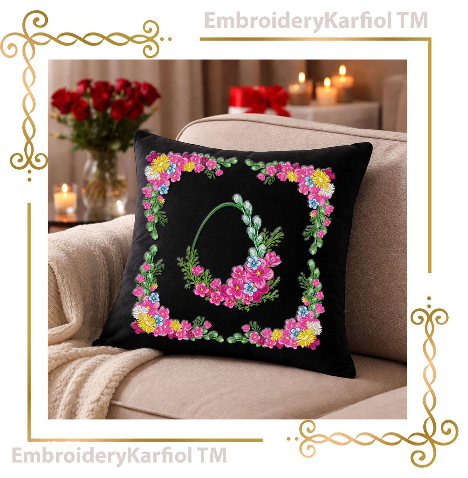 Easter Two matching machine embroidery designs: a floral Easter egg wreath with blue flowers and greenery, plus a coordinating floral corner