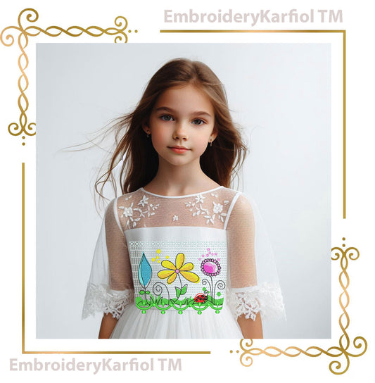 Smocking plate Spring April Embroidery Design | Floral Smocking Insert for Girls Dress (Digital Download)