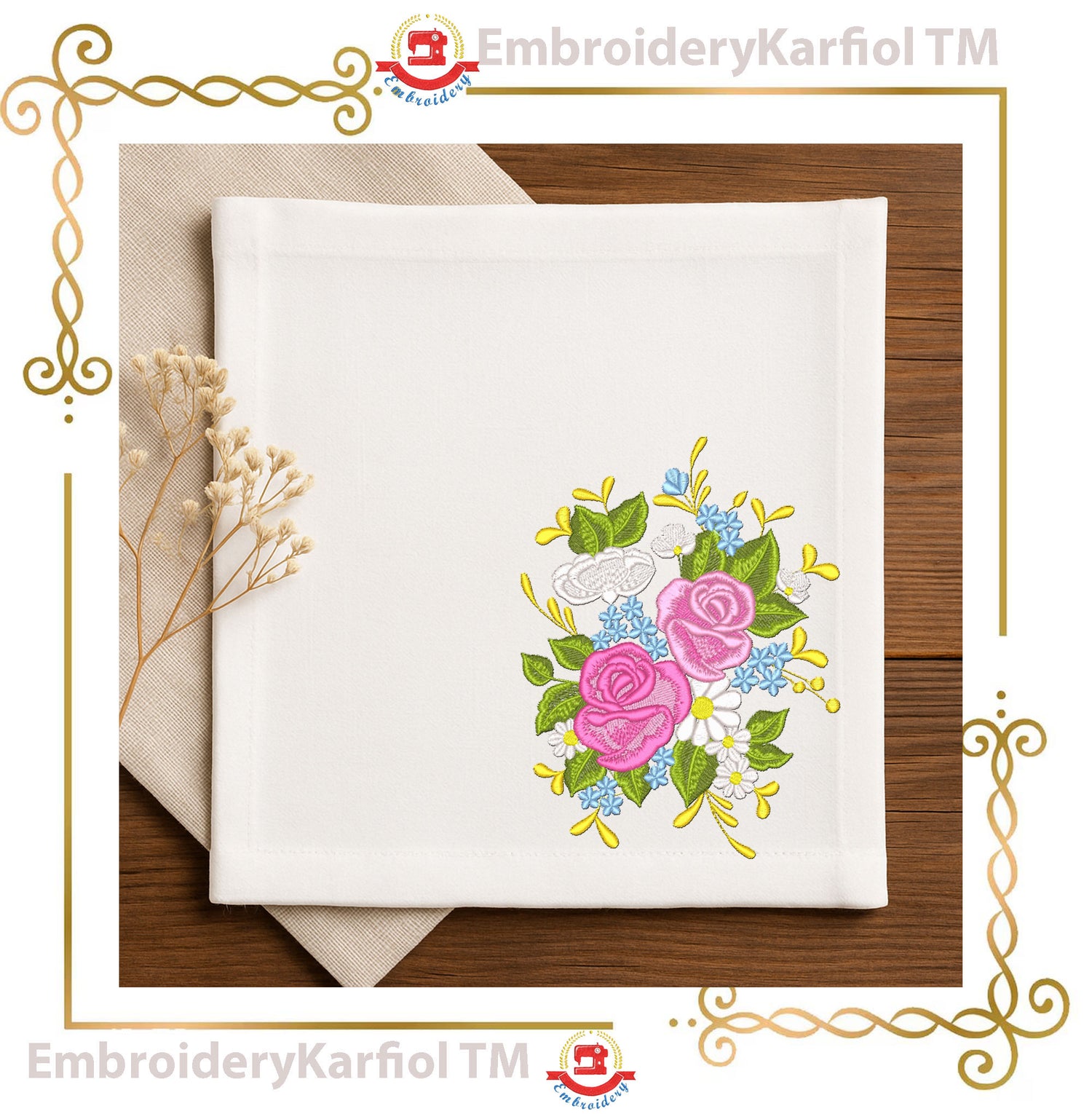 Flowers Bouquet Embroidery Design | Rose Flower Machine Embroidery Pattern | Wedding Spring Garden Embroidery | Instant Download