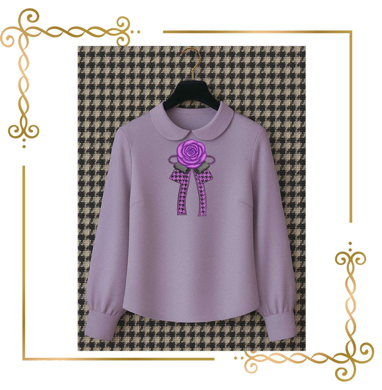 Elegant jewelry, bow with a rose in a fashionable style embroidery design