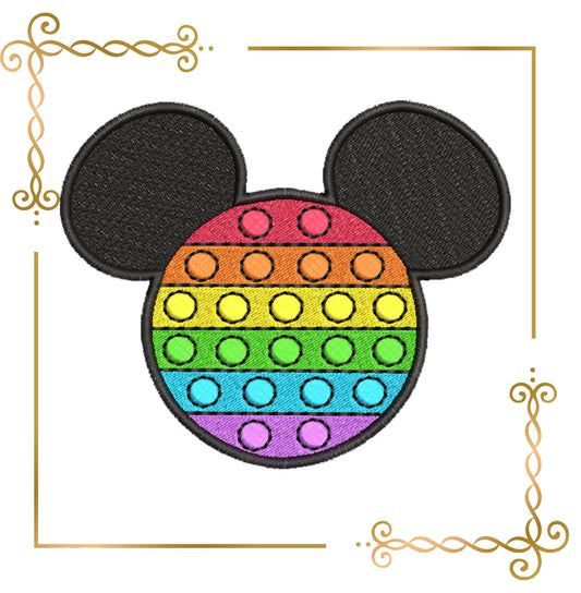 Mouse Head Rainbow Pop It Mickey Cartoon Embroidery Design 2 sizes