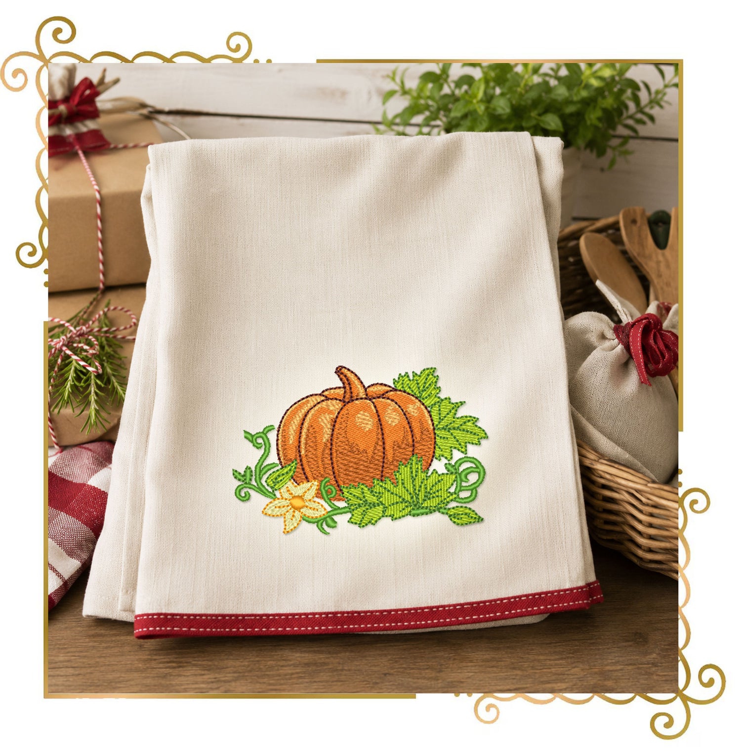 Halloween - Fall Pumpkin Machine Embroidery Design Autumn Leaves Floral Harvest Digital Embroidery File