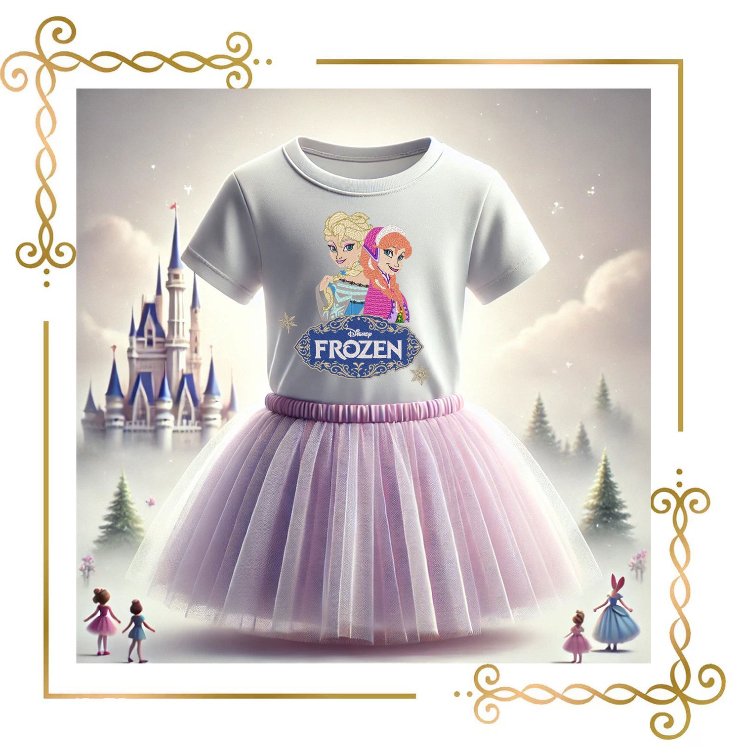 Princess Elsa and Anna Embroidery Design: Frozen Snowflake Frame, SET frozen (Direct Download)