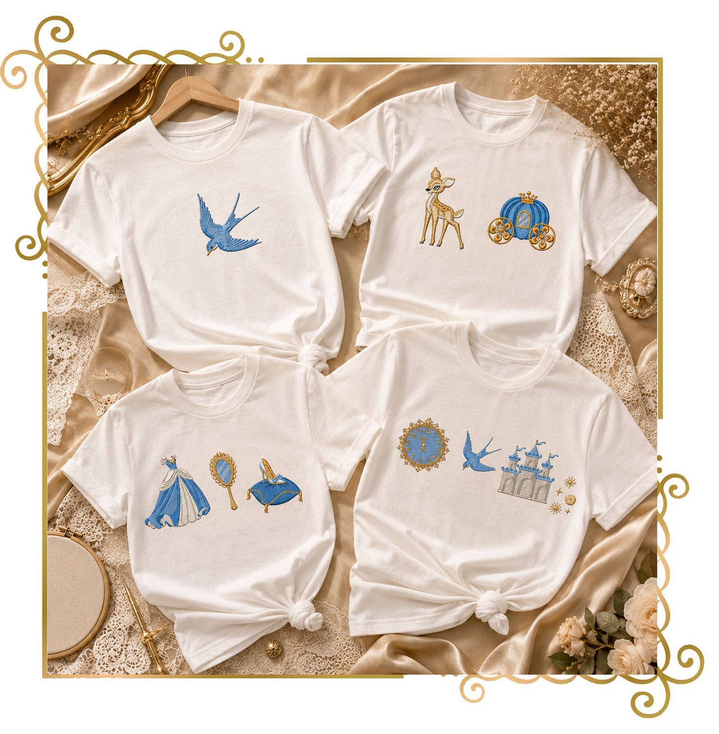 Princess Cinderella Embroidery Design Set – 9 Files Princess, Castle, Carriage, Clock –  Bundle, only manual digitization (Digital)