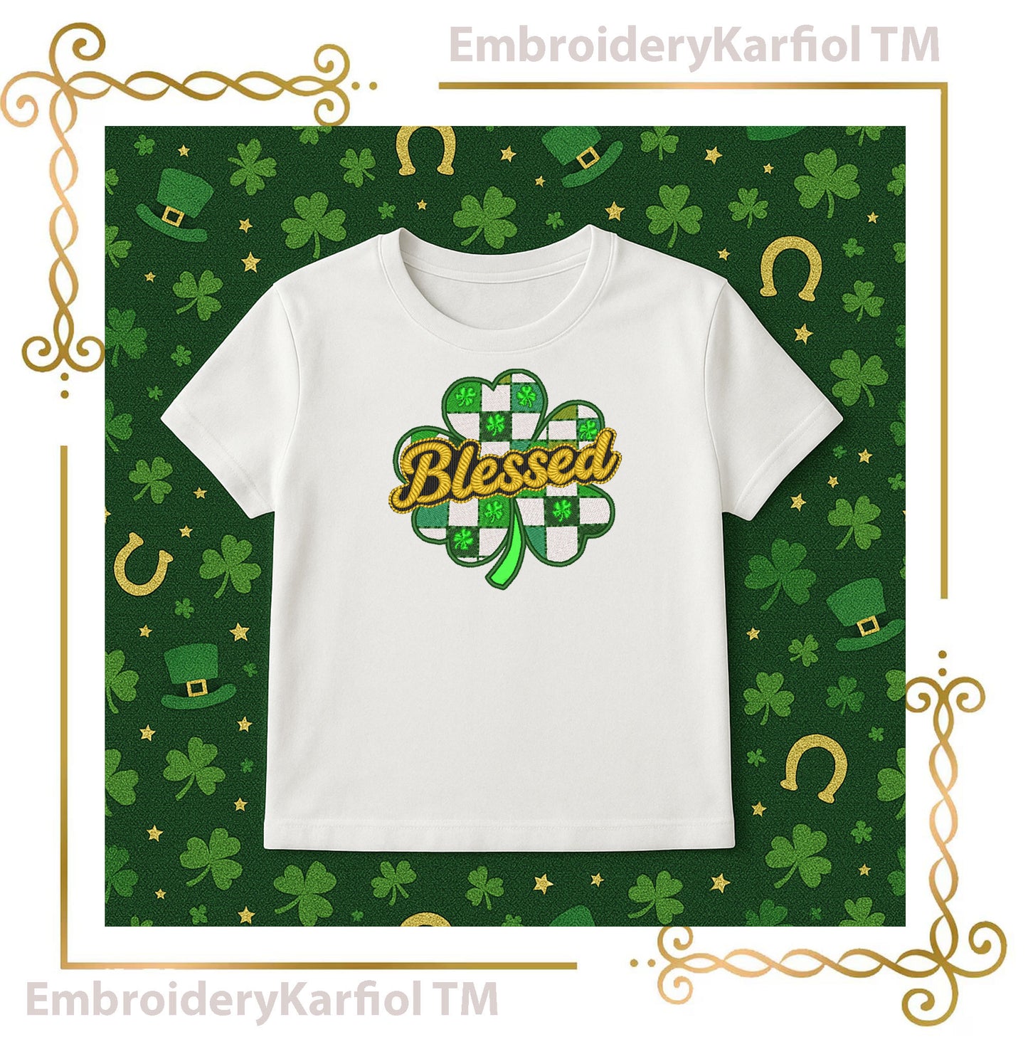 Blessed Shamrock Machine Embroidery Design | St Patrick's Day Clover Applique (Digital Download)