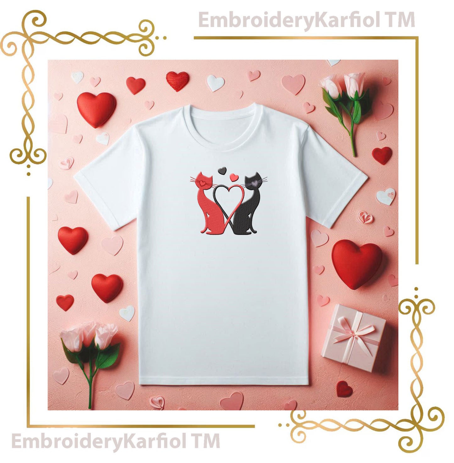 Love Cats Embroidery Design | Valentine's Day Pattern (3 Sizes) (Digital Download)