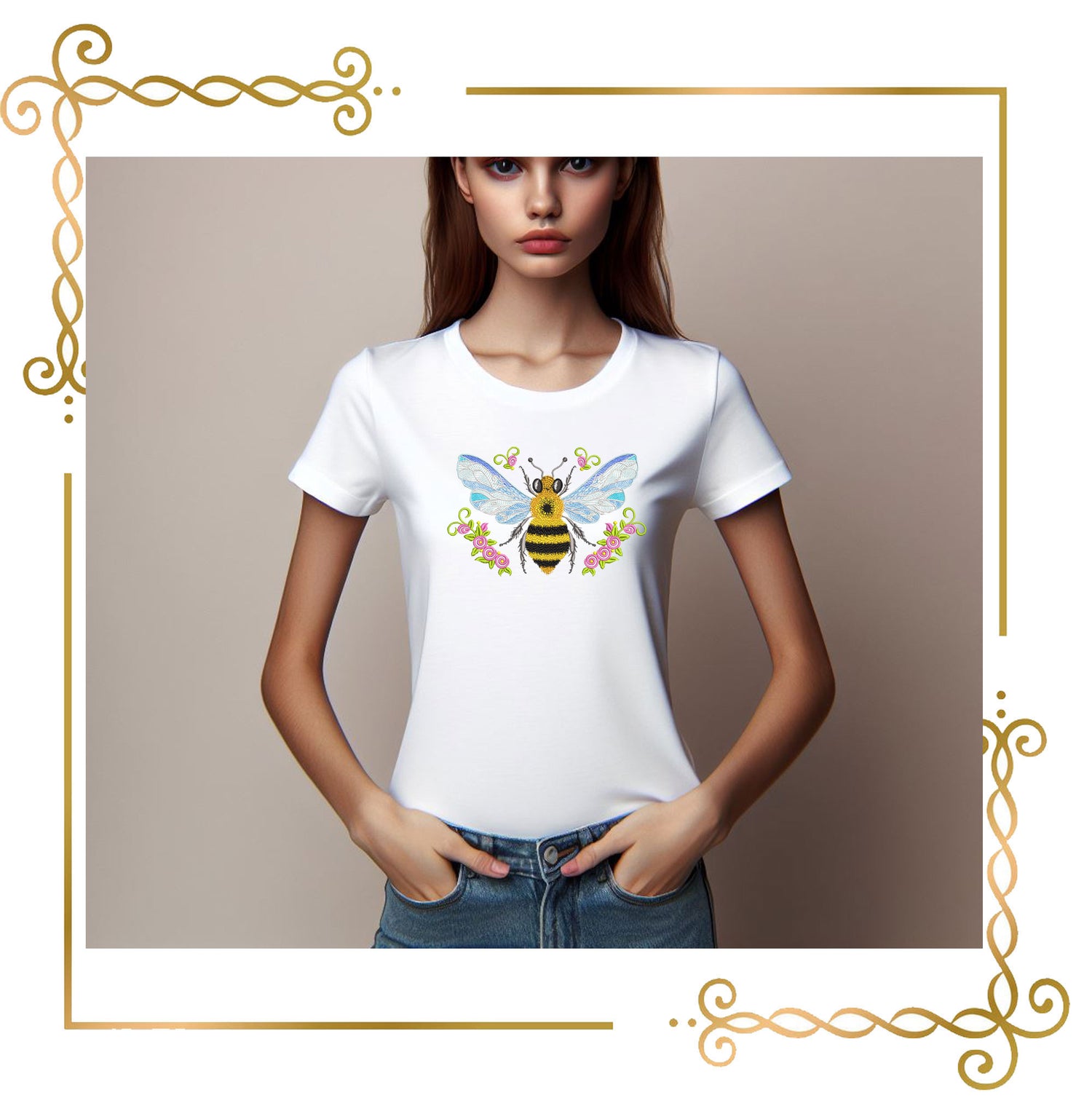 Bee with flowers Cartoon Character machine  embroidery design digital