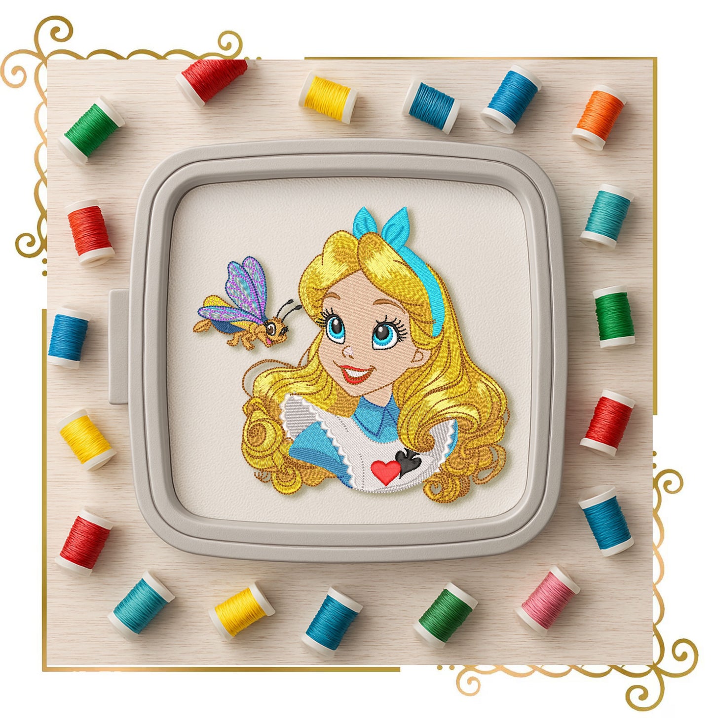 Princess Alice in Wonderland Embroidery Design, Alice Machine Embroidery File, Fantasy Girl Embroidery, Tea Party Instant Download