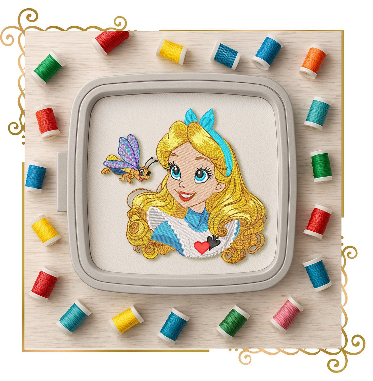 Princess Alice in Wonderland Embroidery Design, Alice Machine Embroidery File, Fantasy Girl Embroidery, Tea Party Instant Download