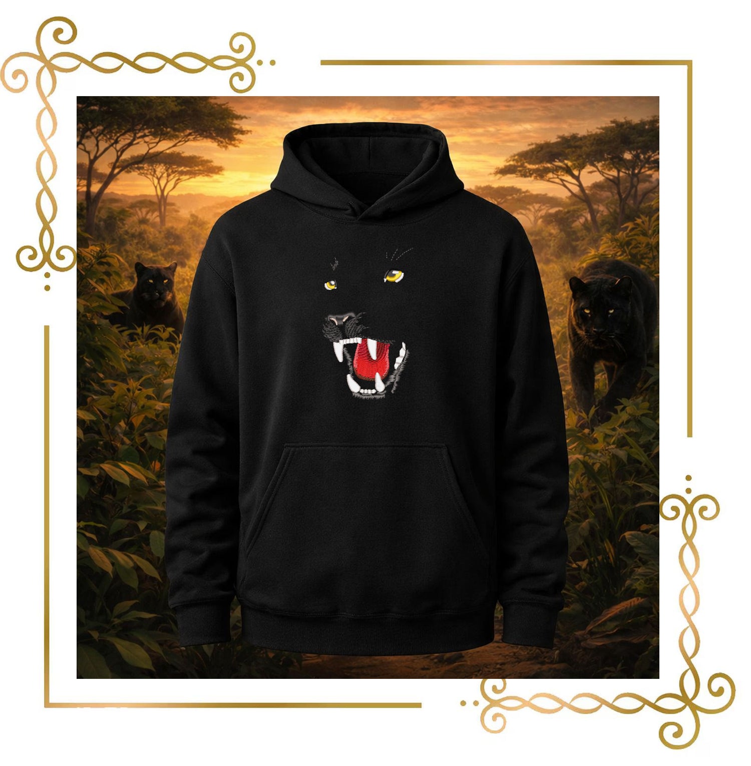 Animals Panther Face Embroidery Design, Black Panther Snarling, Machine Embroidery File, Wild Cat Animal Design