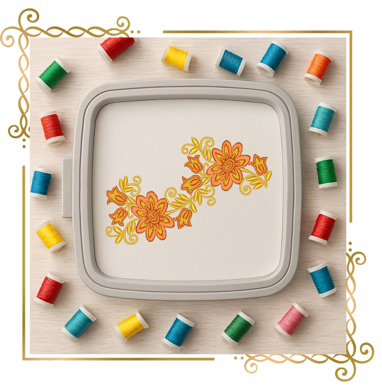 Flowers Floral Border Embroidery Design, Autumn Flowers Vine, Dress Trim, Boho Lace