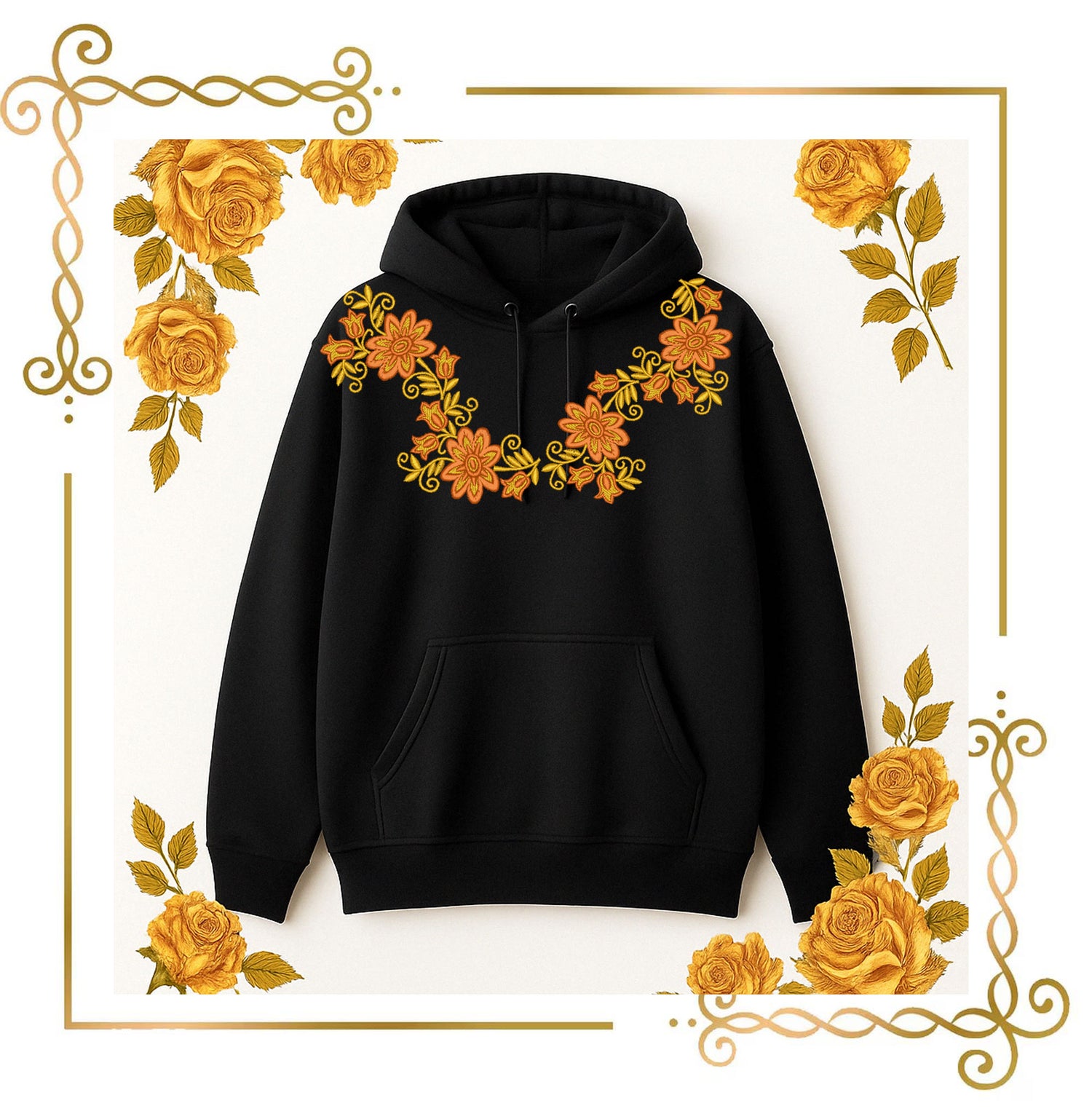 Flowers Floral Border Embroidery Design, Autumn Flowers Vine, Dress Trim, Boho Lace