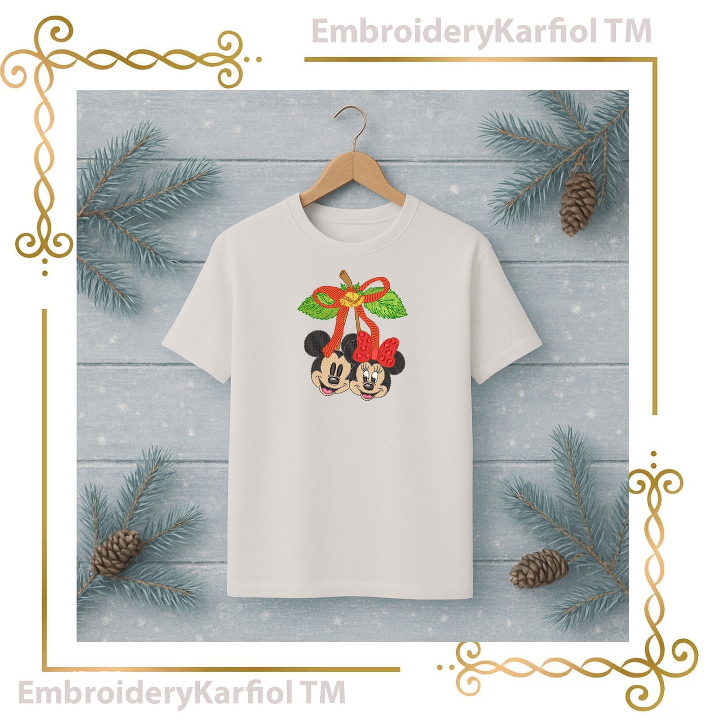 Mickey and Minnie Mouses Christmas Winter Christmas Cherry Embroidery Design