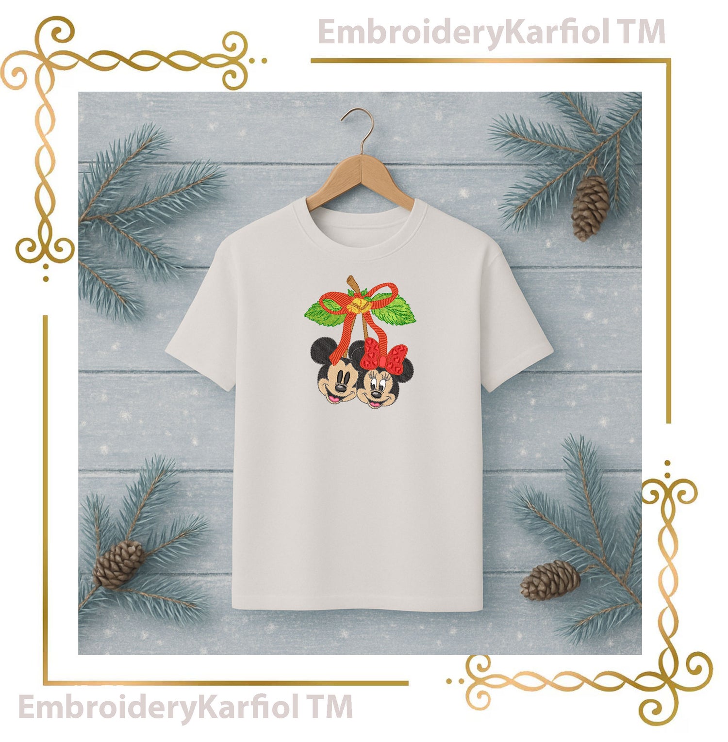 Mickey and Minnie Mouses Christmas Winter Christmas Cherry Embroidery Design