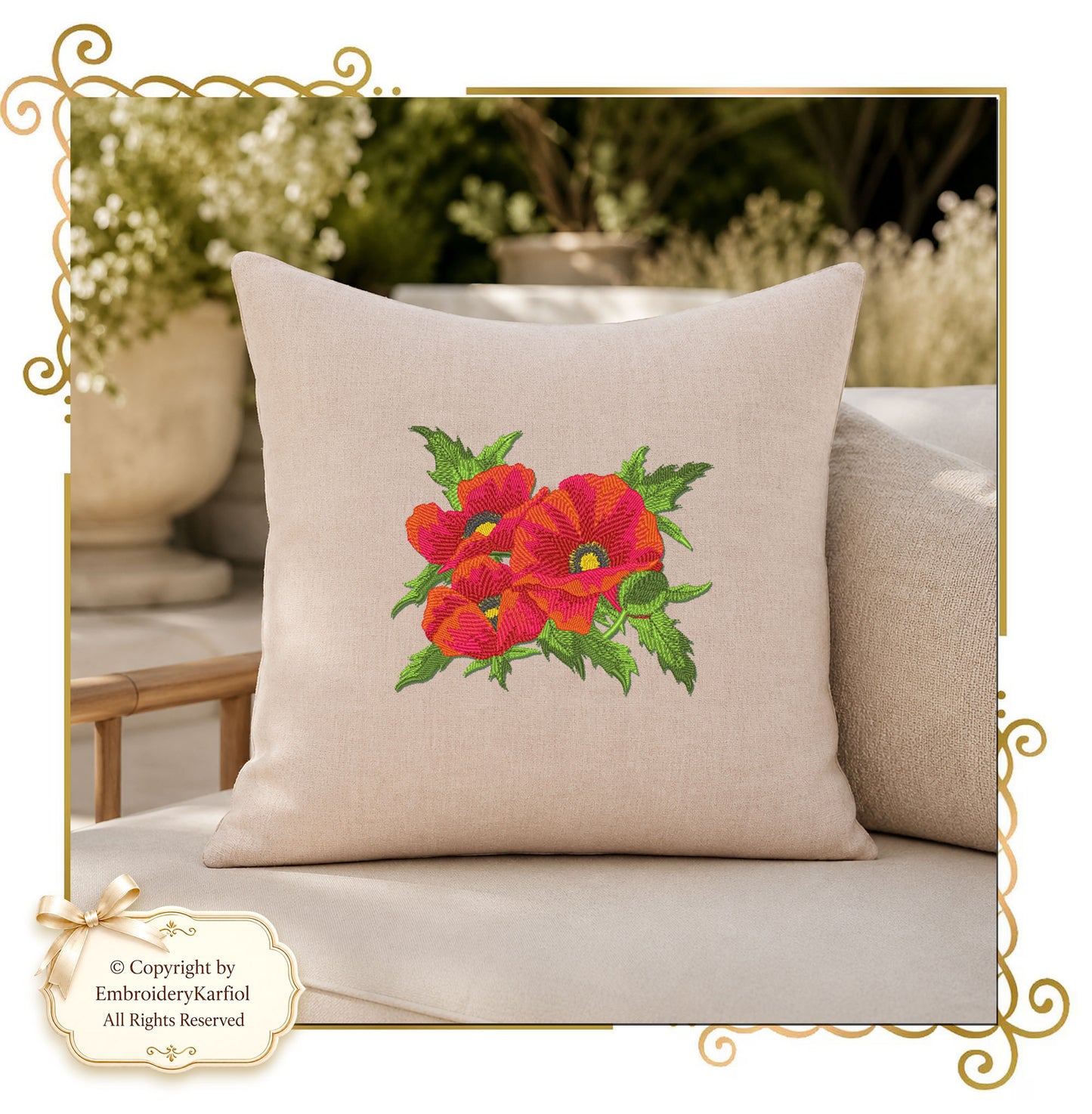 Flowers Machine Embroidery Design Red Poppy Bouquet  - 3 Sizes (Digital Download)