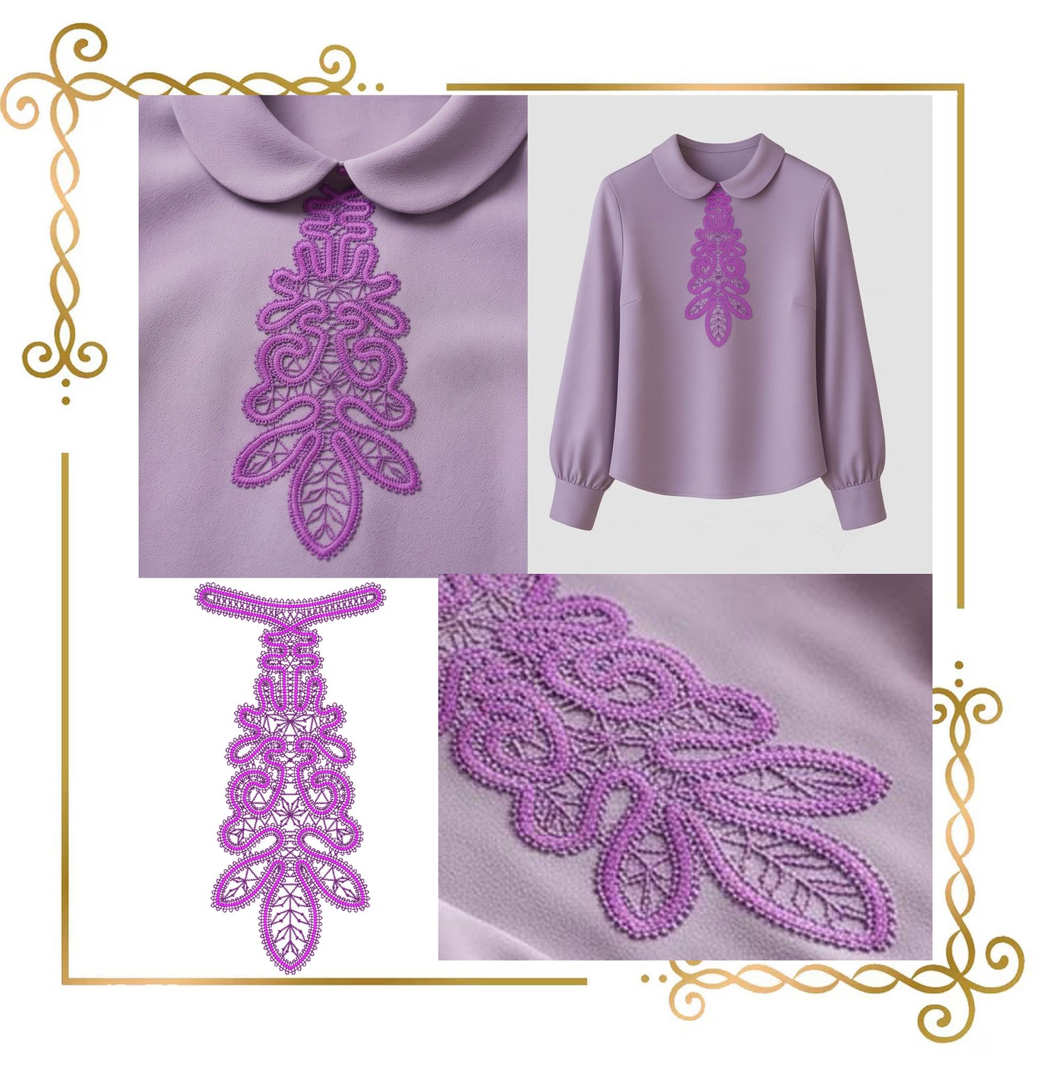 FSL Lace Tie Embroidery Design, Freestanding Victorian Neckpiece,  Digital Download