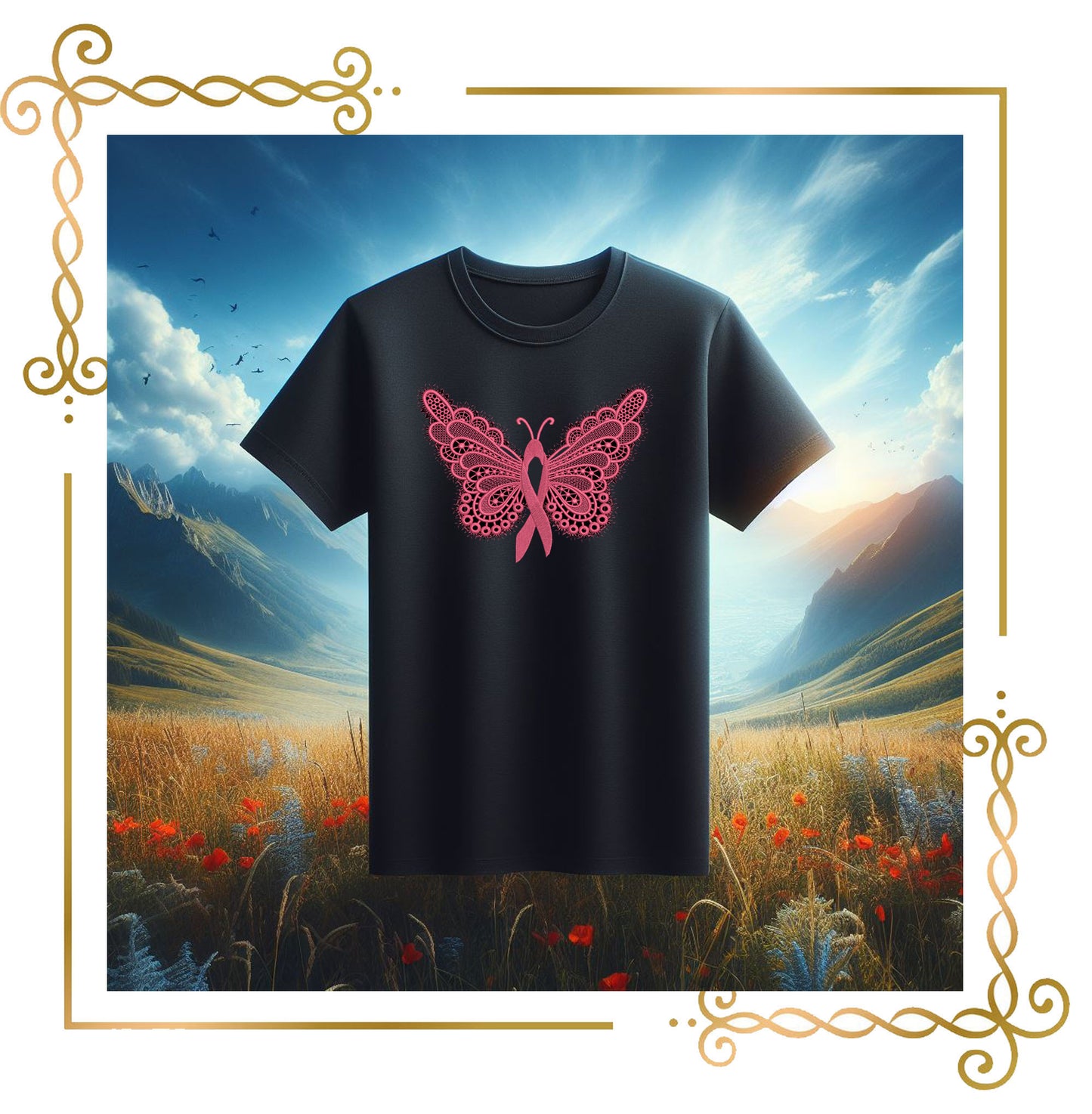 T-shirts Butterfly and Pink Ribbon, Promotion & Beyond Breast Cancer Awareness