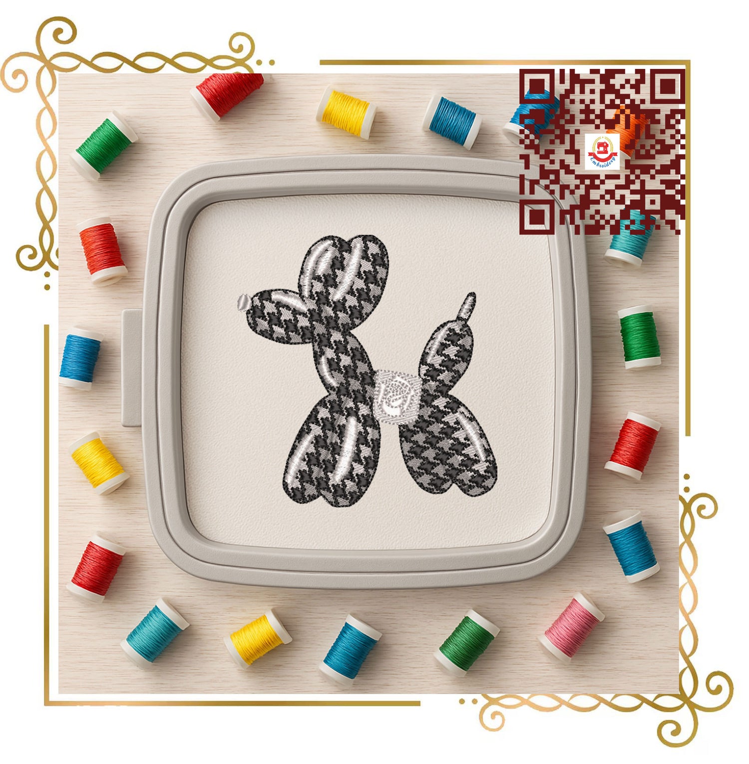 Balloon Dog  Pattern (chanel) and  Bow Machine Embroidery Design