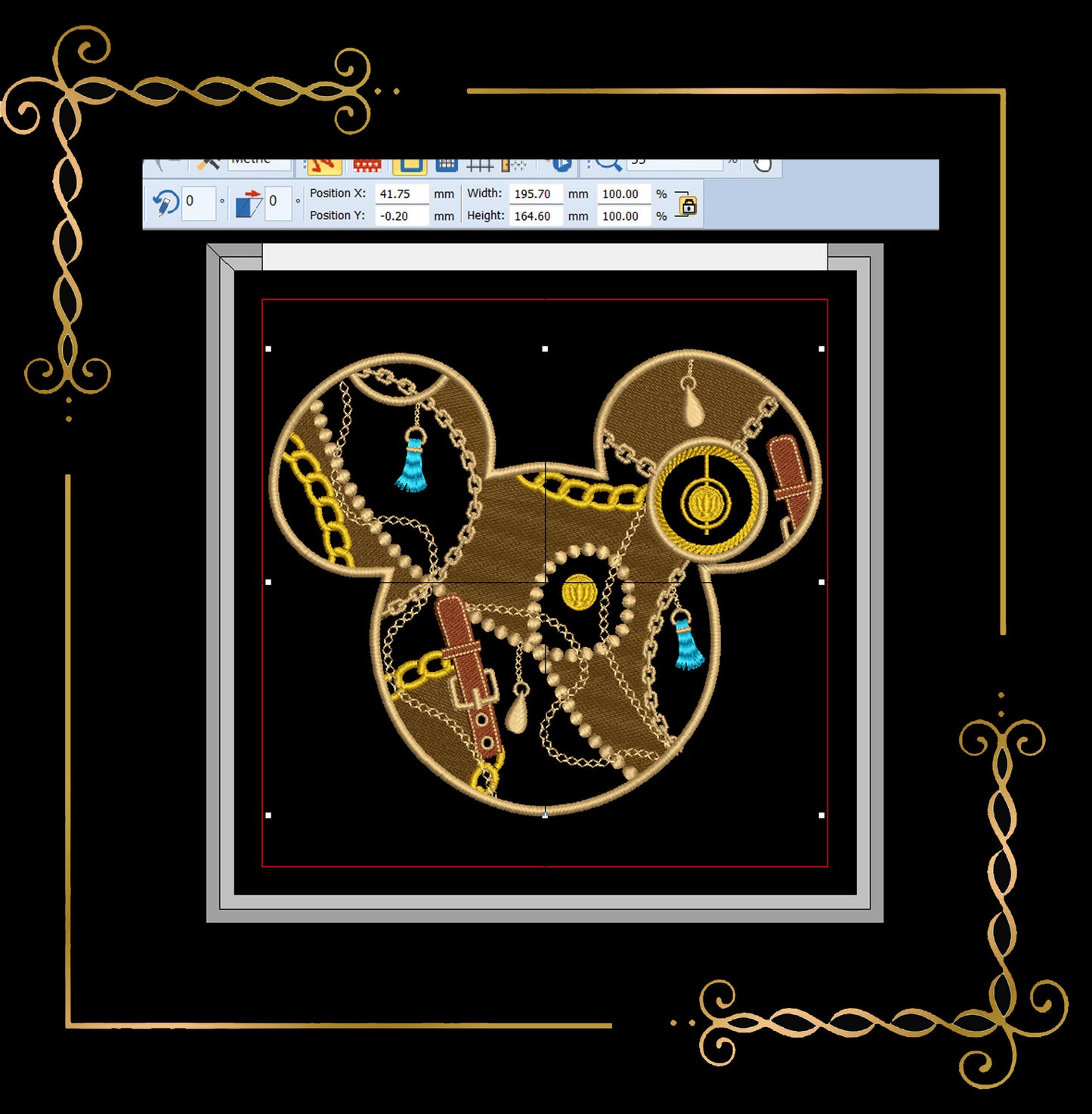 Mickey Mouse, Head,  chains, buckles, fashion, holiday embroidery design to the direct download.