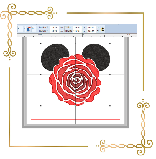 Minnie Mouse Head Rose digital machine embroidery design