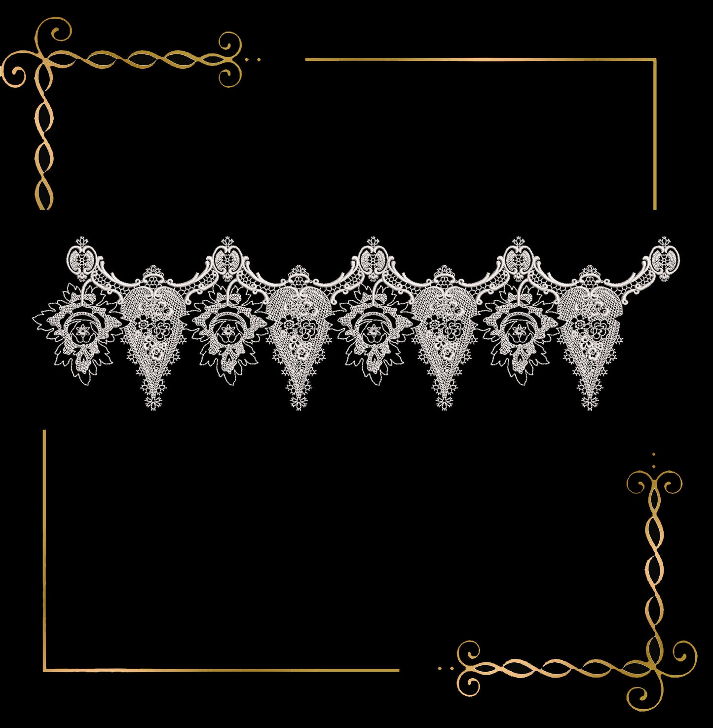 Flowers Elegant Lace Bow & Floral Trim Embroidery Design 3 parts