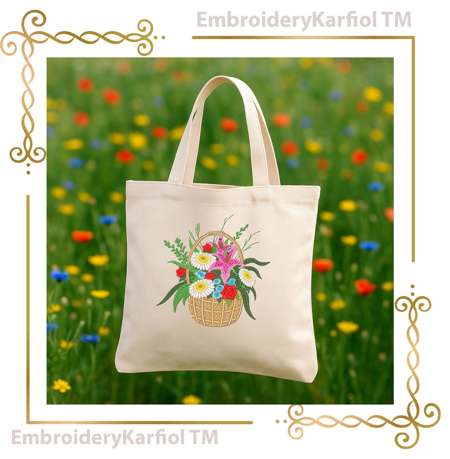 Flowers Flower Basket Embroidery Design, Floral Bouquet, Daisy Rose Lily cottagecore  Summer Pes, Instant Download