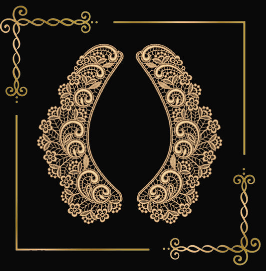 Lace and decorations Machine Embroidery Design Belgian Floral Lace Neckline FSL Instant Download