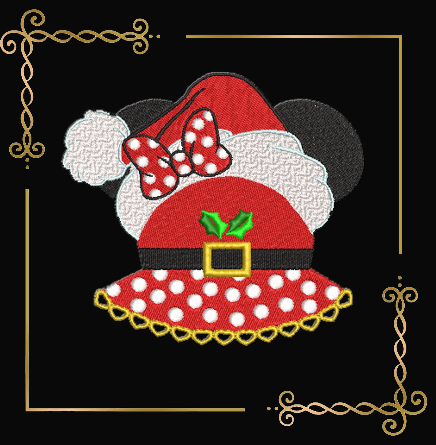 Minnie Mouse Christmas Embroidery Design: Santa Hat, Polka Dot Bow (Digital Pattern)