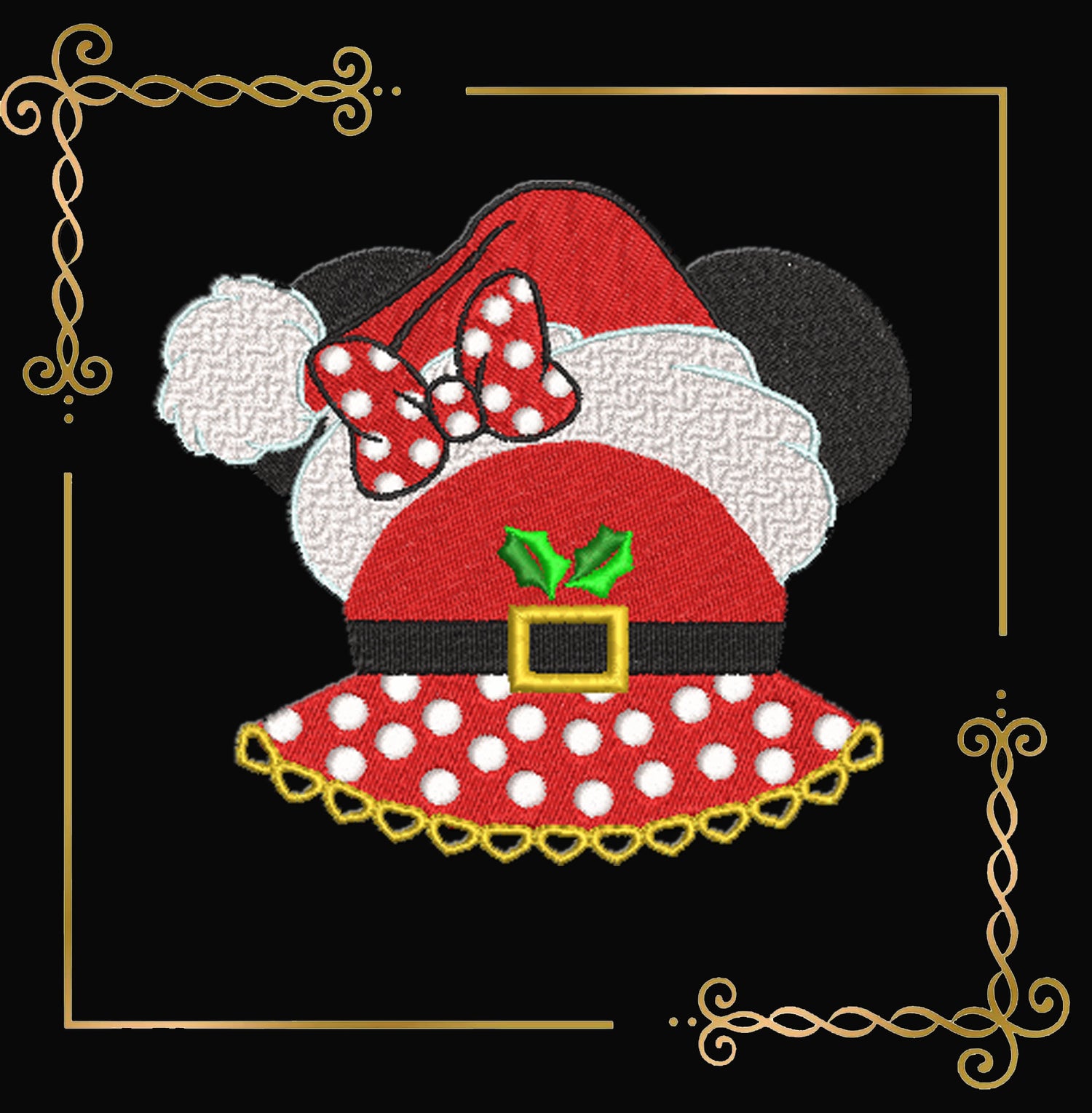 Minnie Mouse Christmas Embroidery Design: Santa Hat, Polka Dot Bow (Digital Pattern)