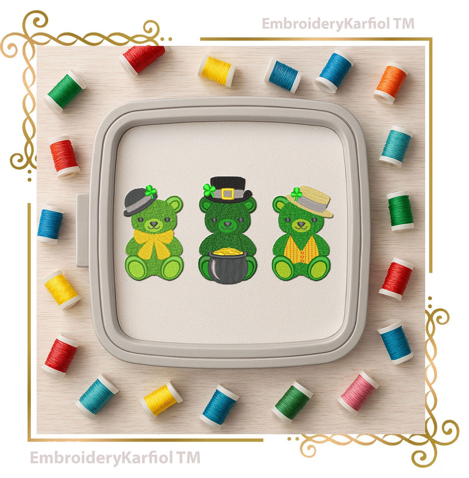 St Patrick Teddy Bear Embroidery Design Shamrock Bears Instant Download