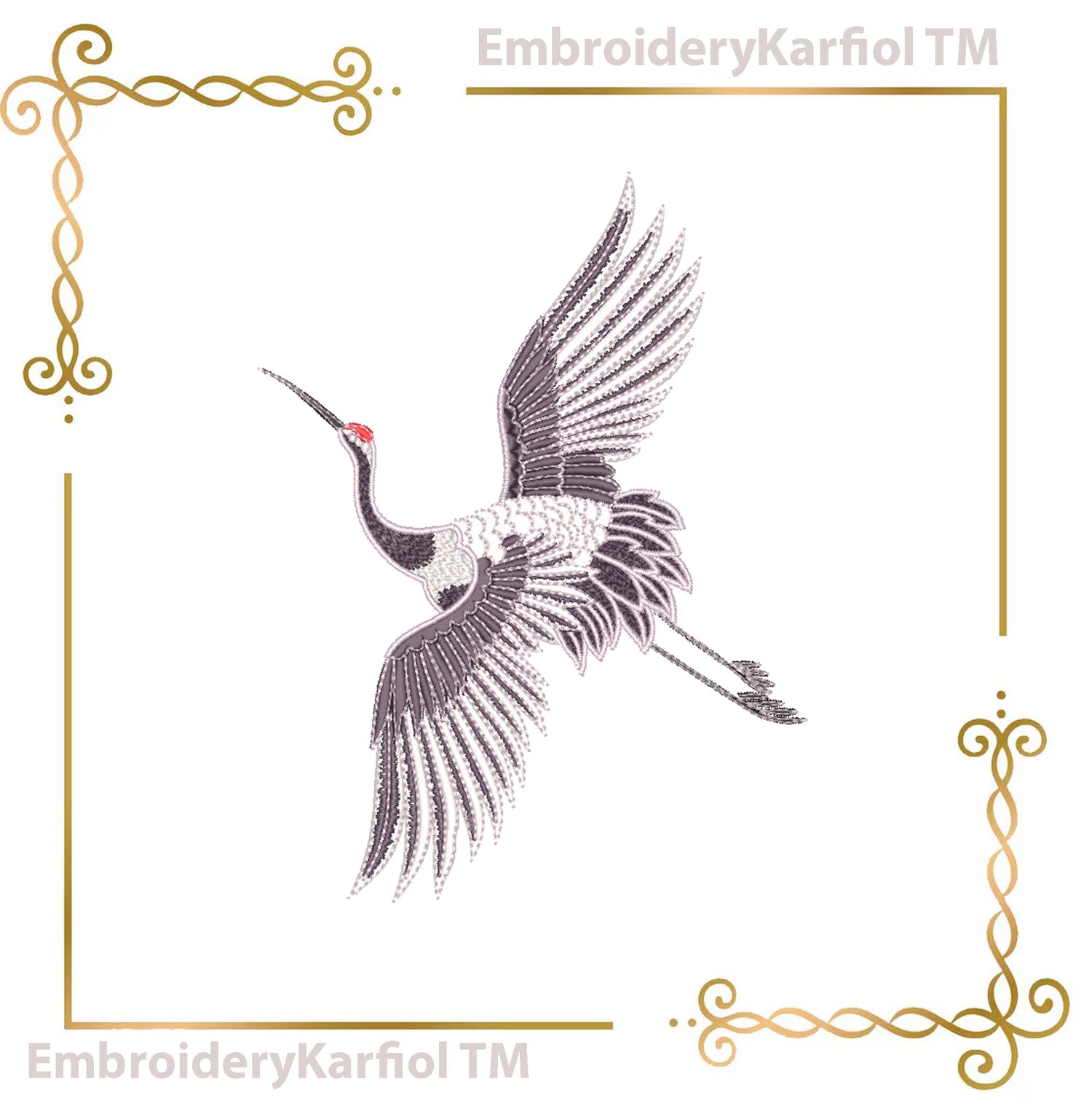 Embroidery Design Machine Embroidery Japanese Crane Set Red Sun Bundle Oriental Bird Motif