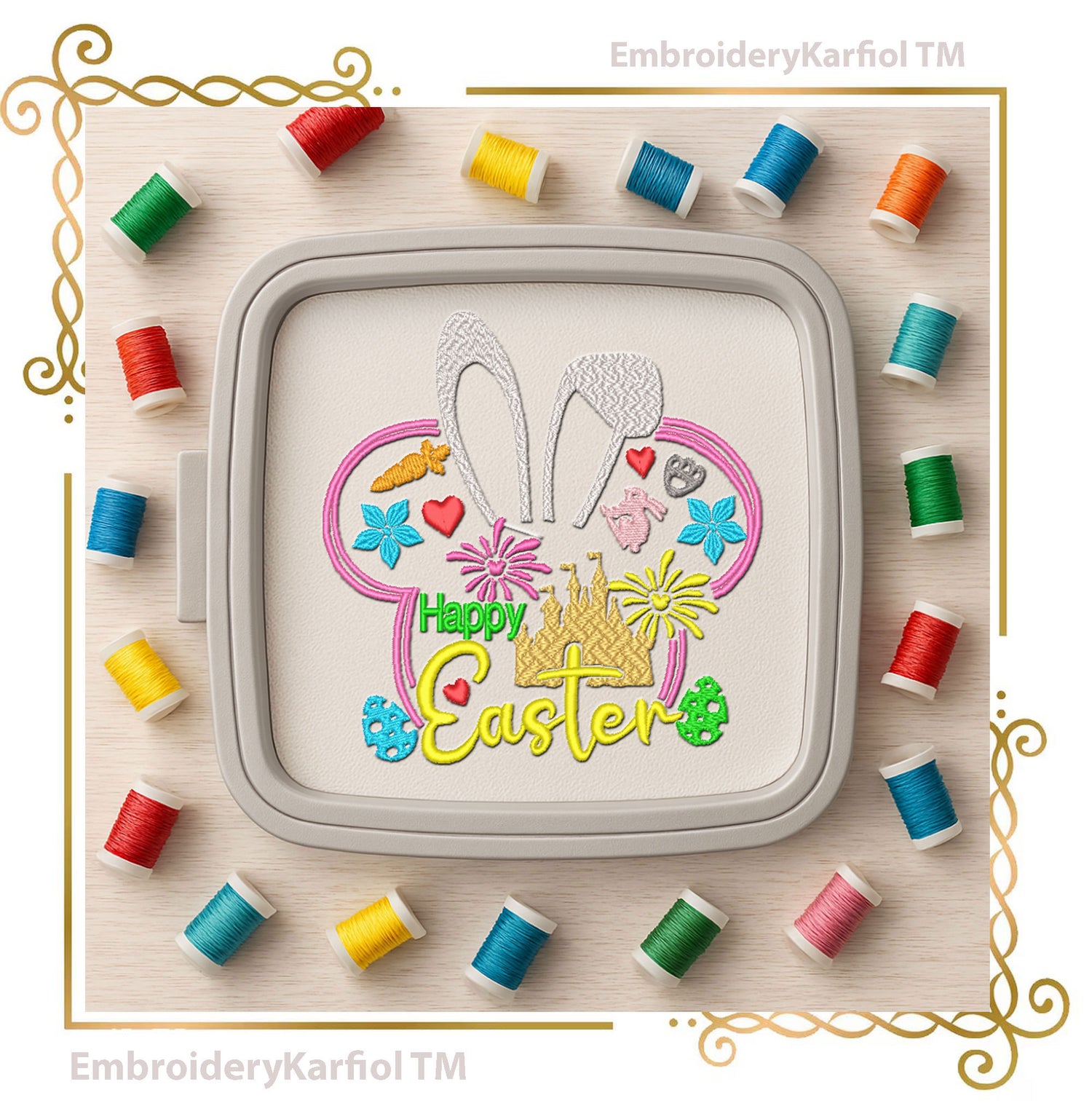 Happy Easter Bunny, Castle, Mickey Mouse Head, Machine Embroidery Design