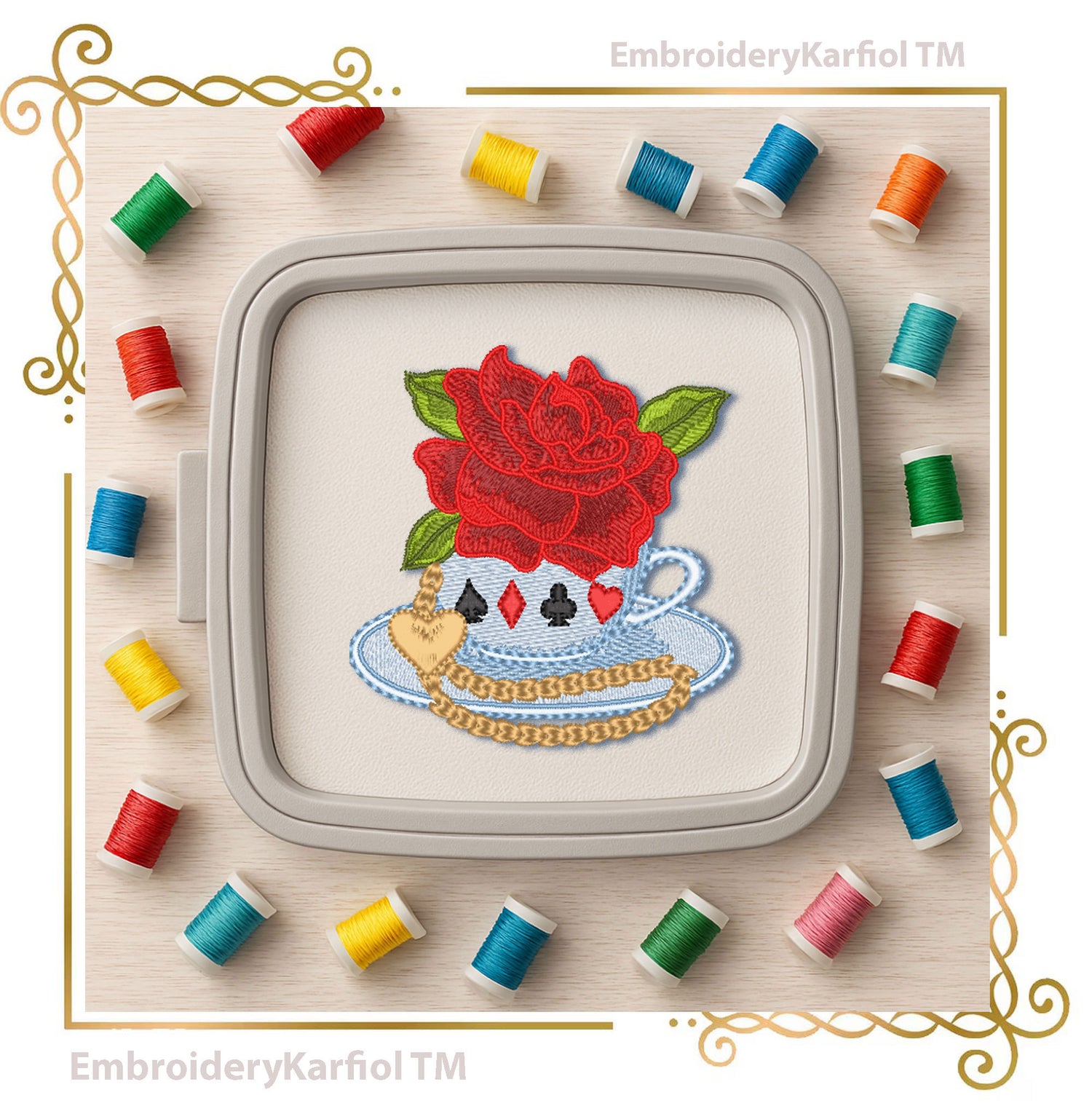 Princess Alice in Wonderland Tea Cup Machine Embroidery Design | Rose Teacup Embroidery | Wonderland Floral Cup |  Digital Download