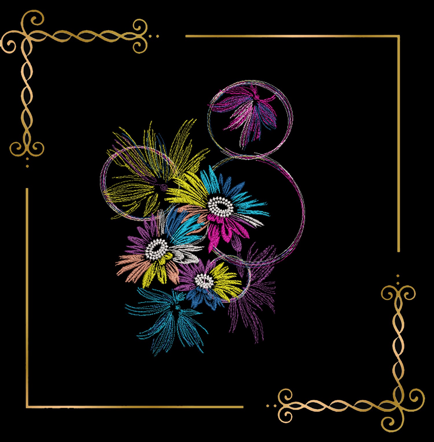 &nbsp;Flowers bouquet neon flowers machine embroidery design digital 2 sizes