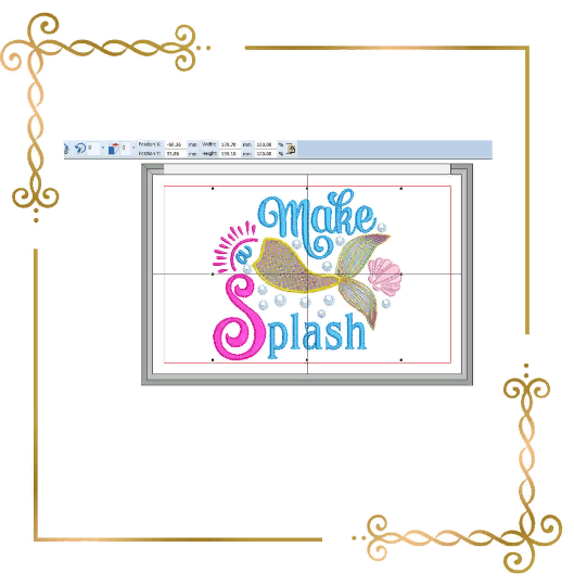 Tail Ariel mermaid inscription make a splash digital machine embroidery design