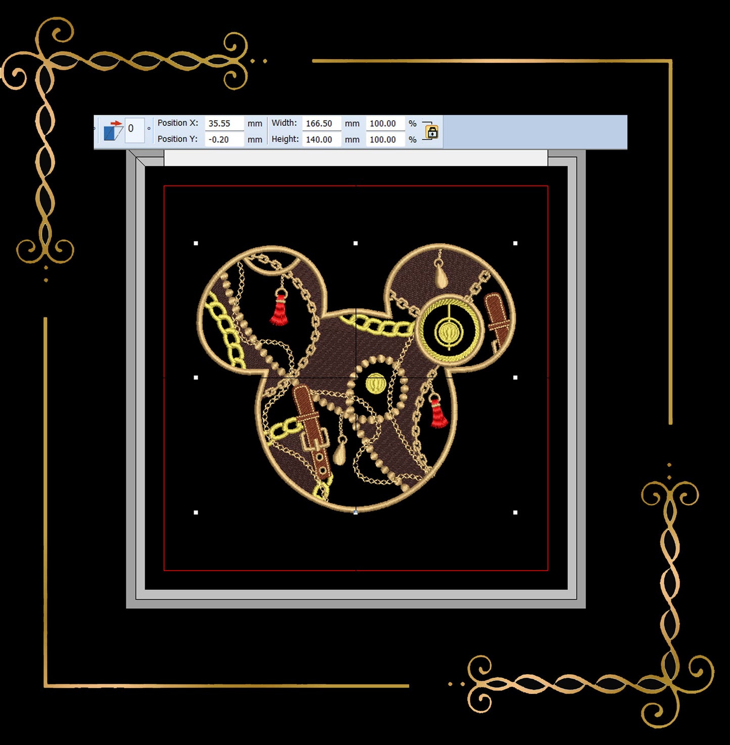 Mickey Mouse, Head,  chains, buckles, fashion, holiday embroidery design to the direct download.