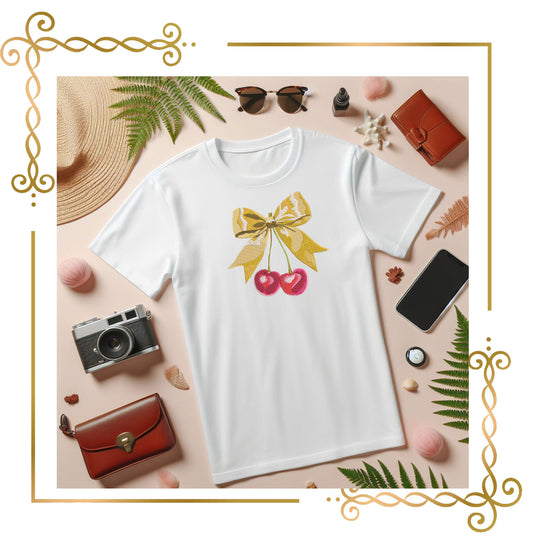 Miscellaneous Charming featuring bow with two glossy cherries 2 Sizes machine embroidery design to the direct download