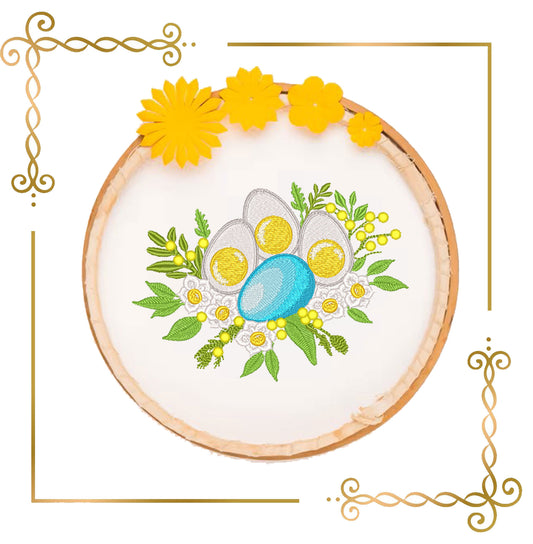 Easter Eggs & Spring Blooms daffodils and memosa– Machine Embroidery Design