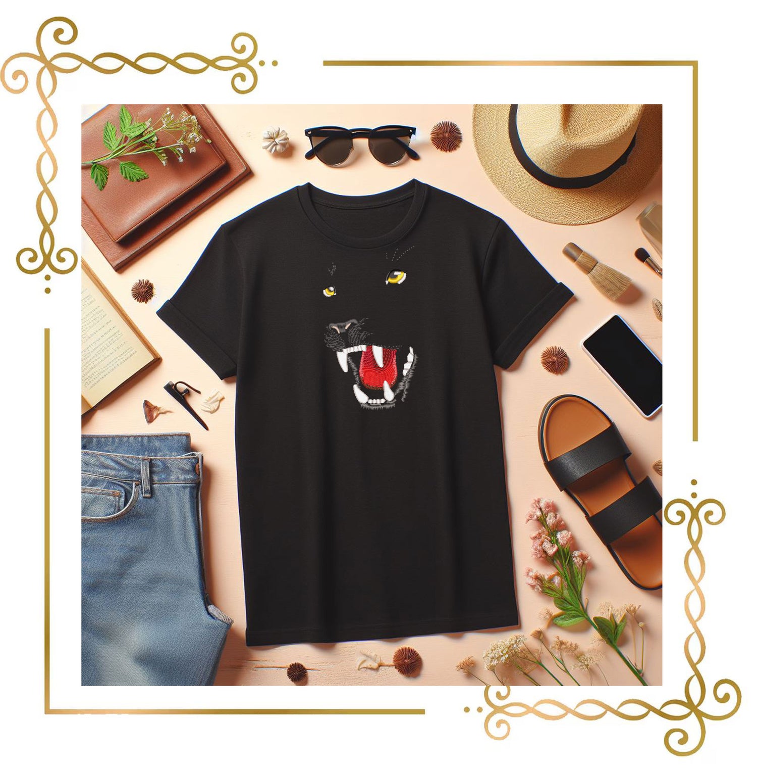 Animals Panther Face Embroidery Design, Black Panther Snarling, Machine Embroidery File, Wild Cat Animal Design