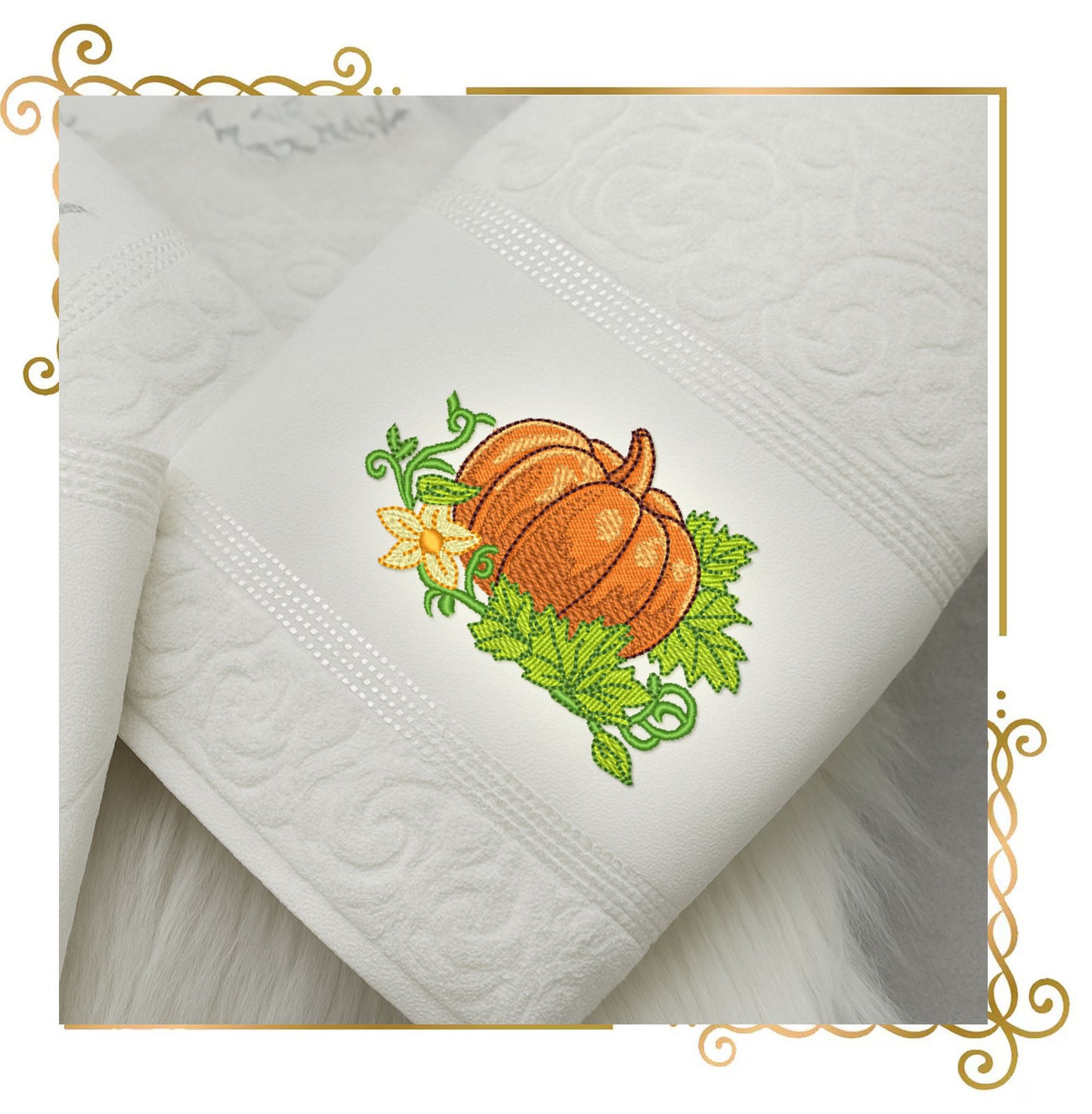 Halloween - Fall Pumpkin Machine Embroidery Design Autumn Leaves Floral Harvest Digital Embroidery File